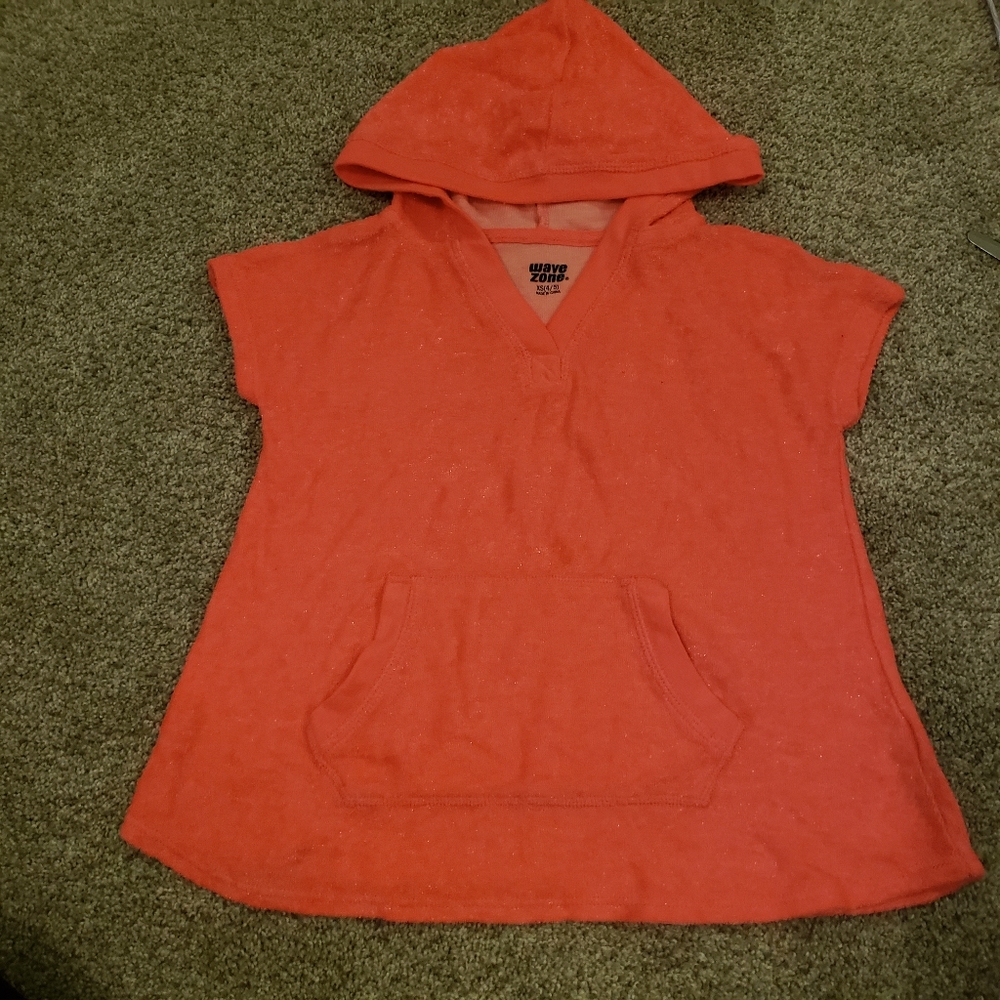 Girls 4/5 xs swim neon pink with silver shimmers cover up with pocket and hood